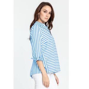 Hinson Wu Xena 3/4 Sleeve Stripe Gingham Shirt Sz Small Preppy chic Designer Top